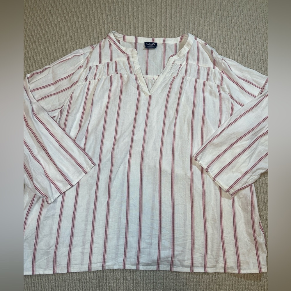 Splendid Womens V-Neck Tunic Top XL Linen Blend Striped